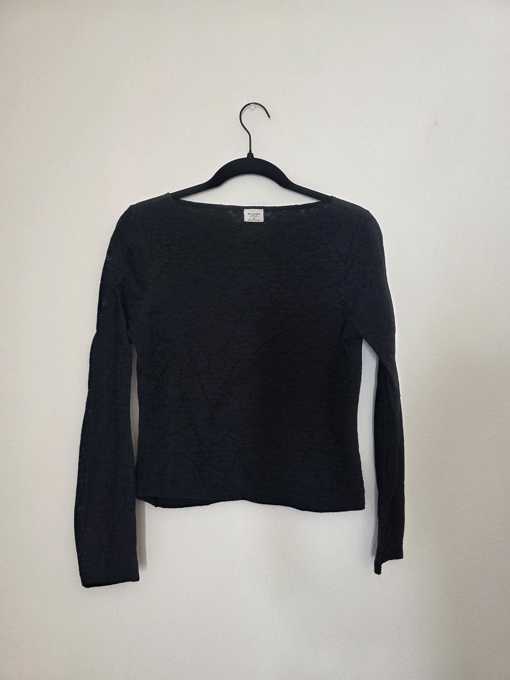 Abercrombie & Fitch Black Lace-Textured Long Sleeve Top